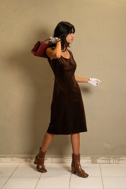 Chocolate Beaded Velvet Midi Dress