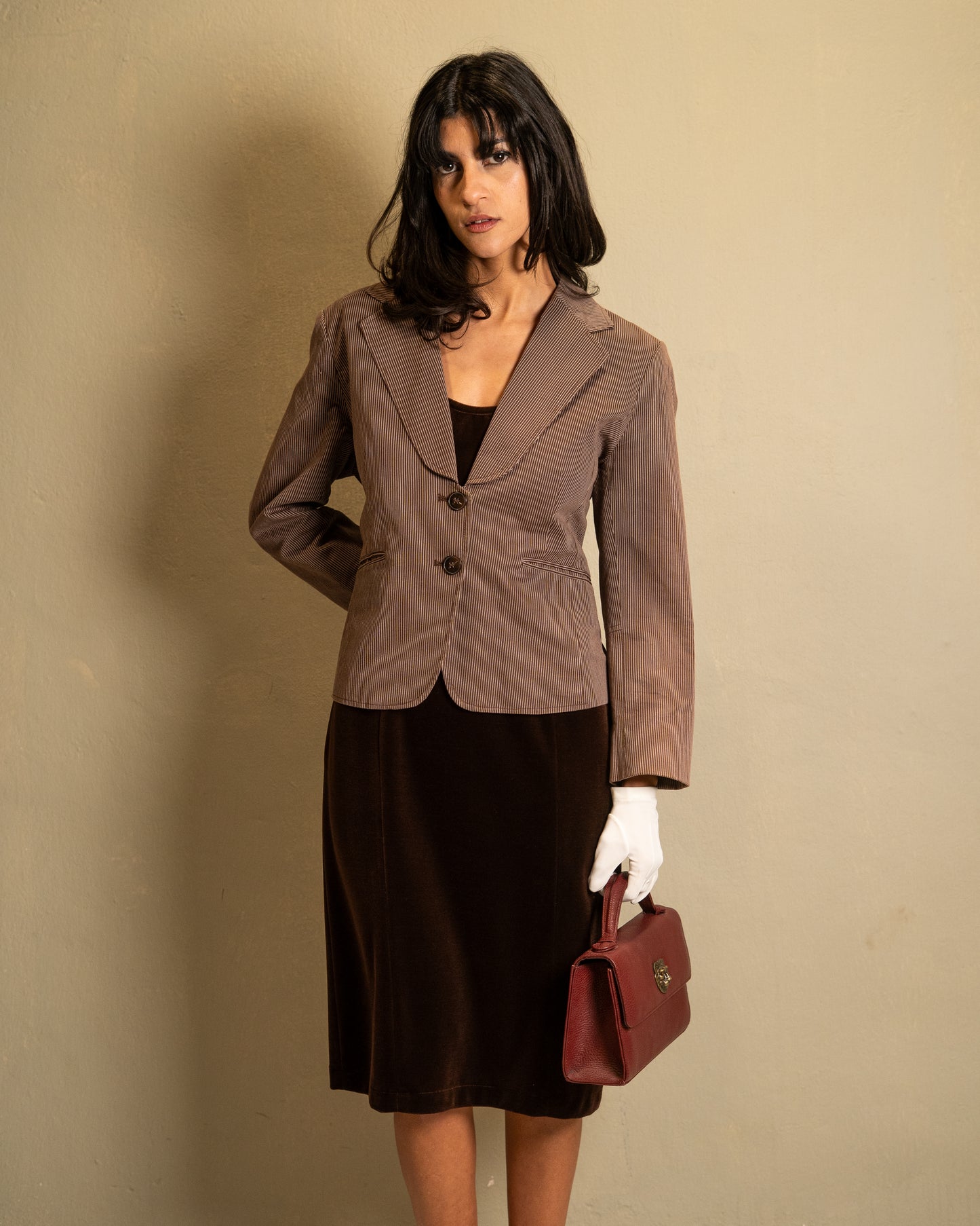 Brown Pinstripe Tailored Blazer