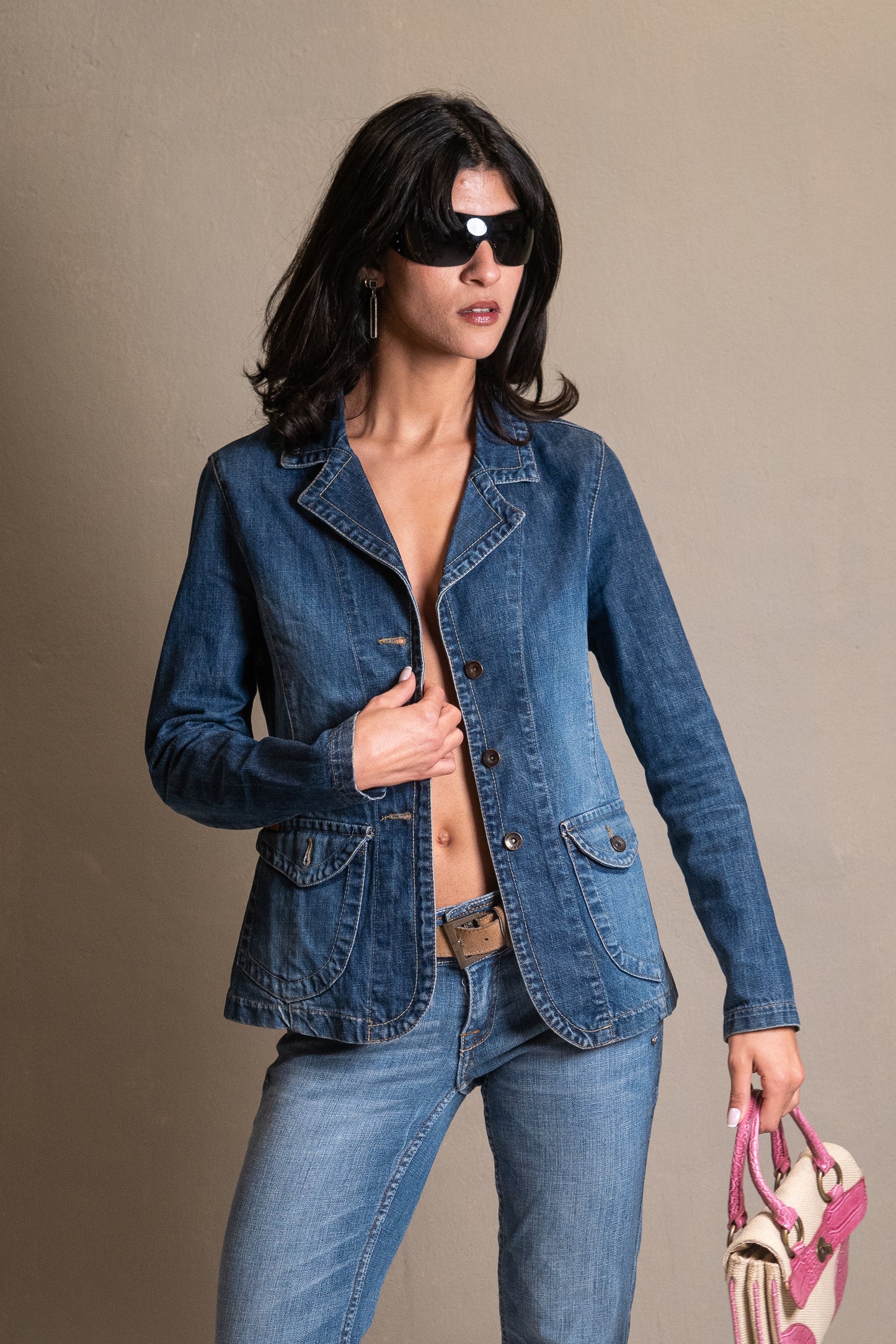 Fitted Denim Blazer Jacket