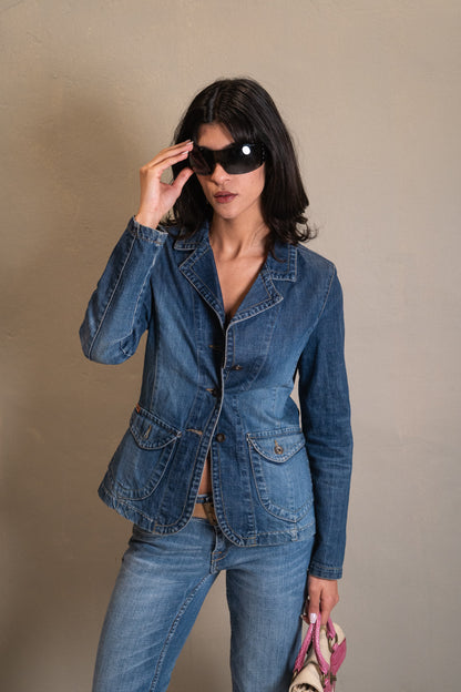 Fitted Denim Blazer Jacket