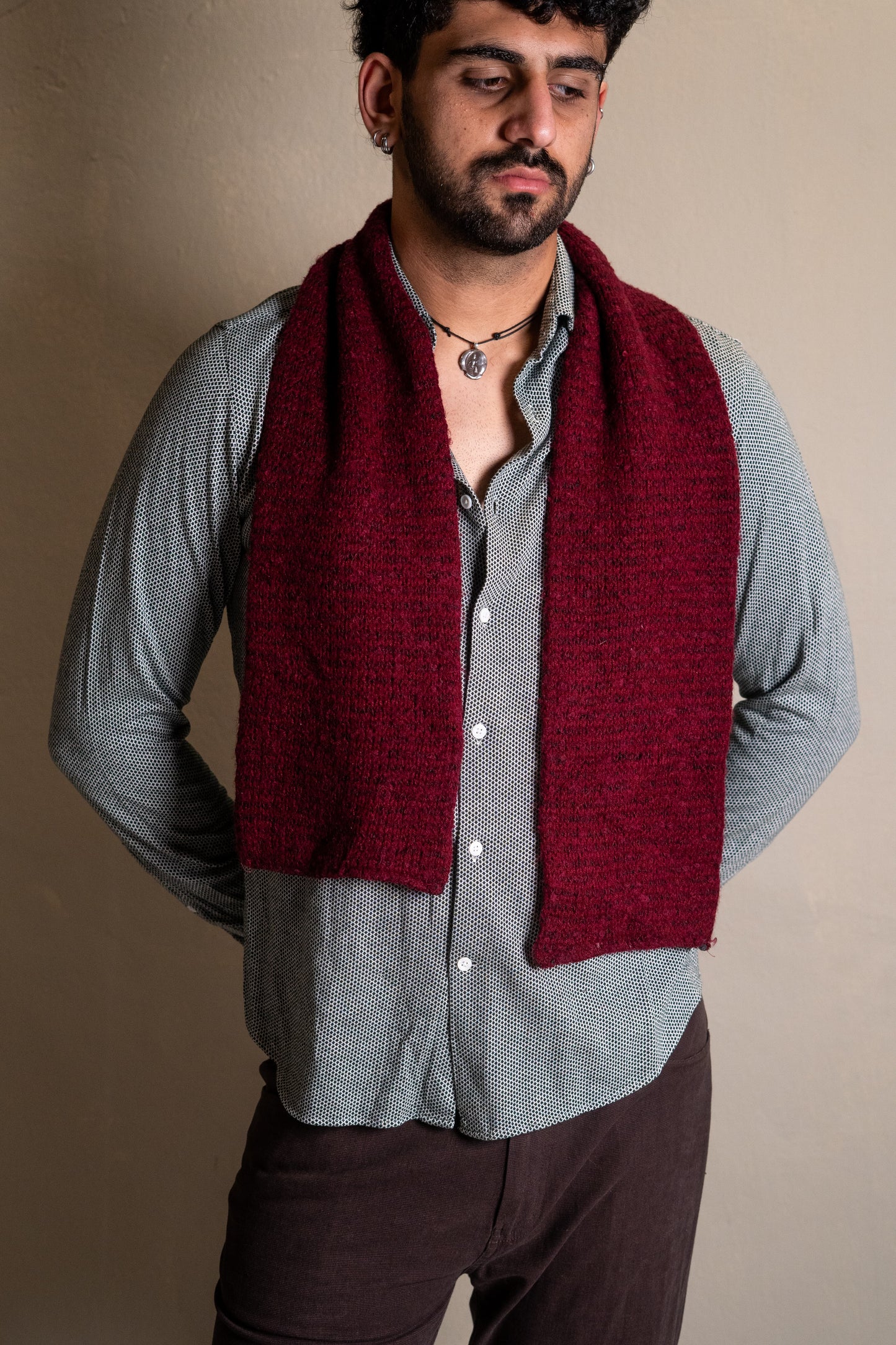 Burgundy Wool Knit Scarf
