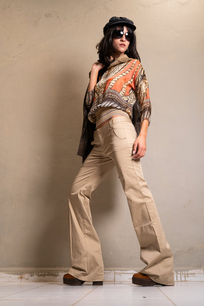 Beige Flared Tailored Trousers