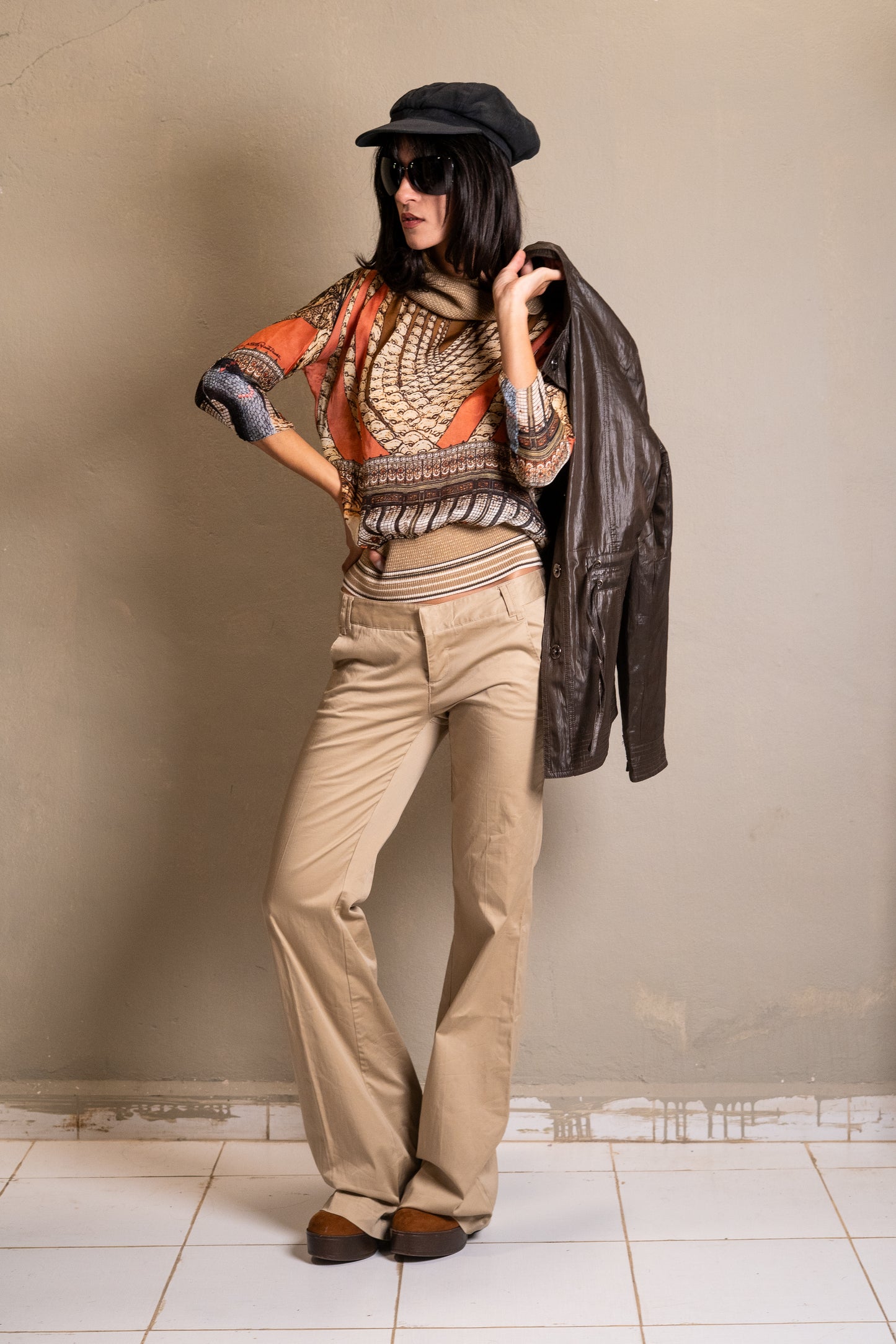 Beige Flared Tailored Trousers