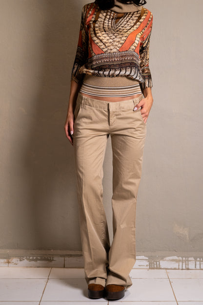 Beige Flared Tailored Trousers