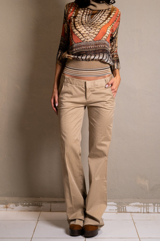 Beige Flared Tailored Trousers