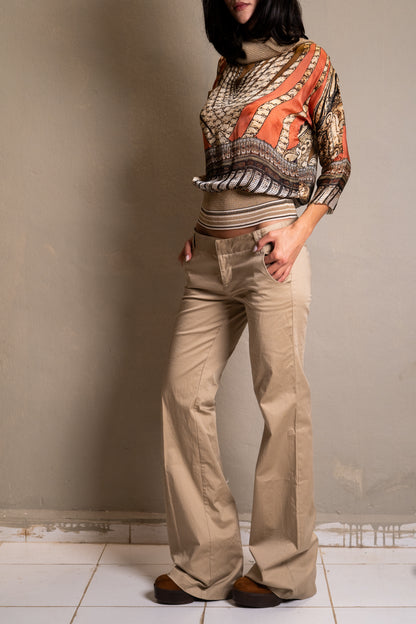 Beige Flared Tailored Trousers
