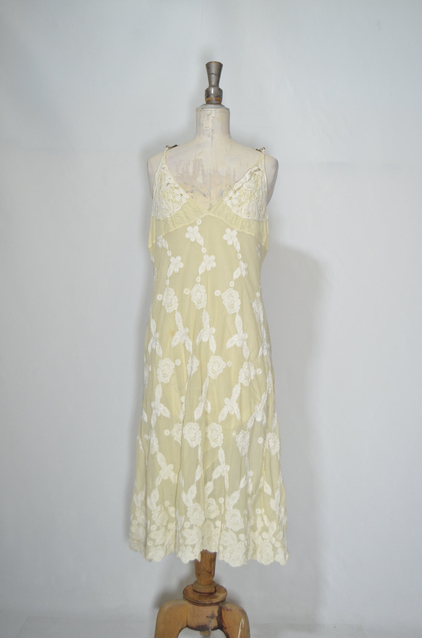 Off White Lace Flared Midi Dress