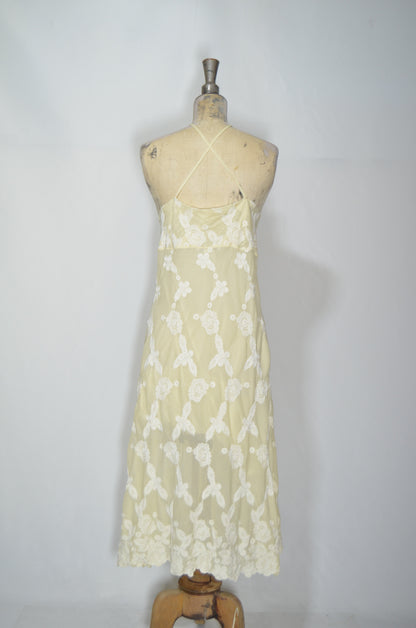 Off White Lace Flared Midi Dress