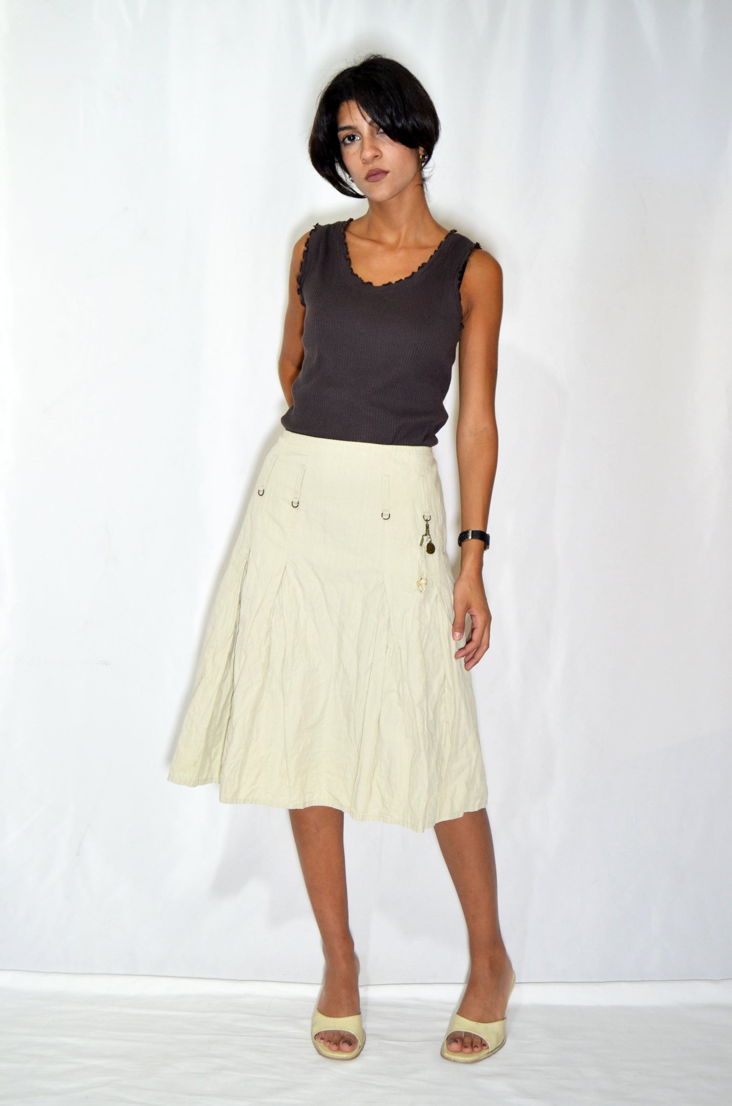 Beige Vintage Midi Skirt