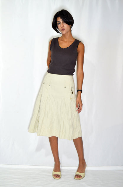 Beige Vintage Midi Skirt