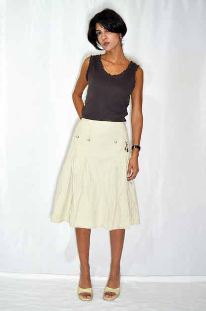 Beige Vintage Midi Skirt