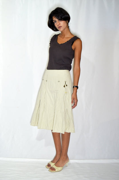 Beige Vintage Midi Skirt