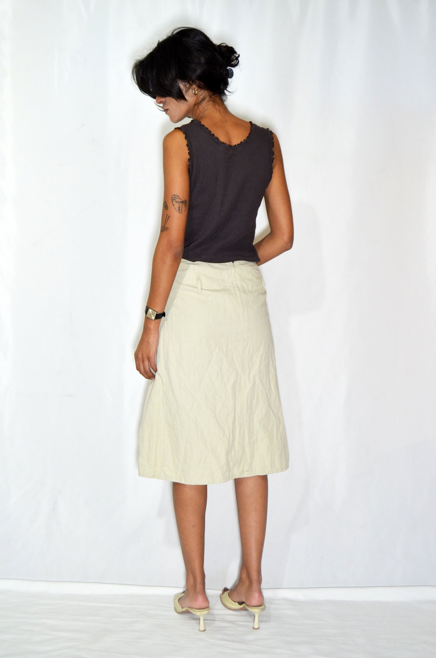Beige Vintage Midi Skirt