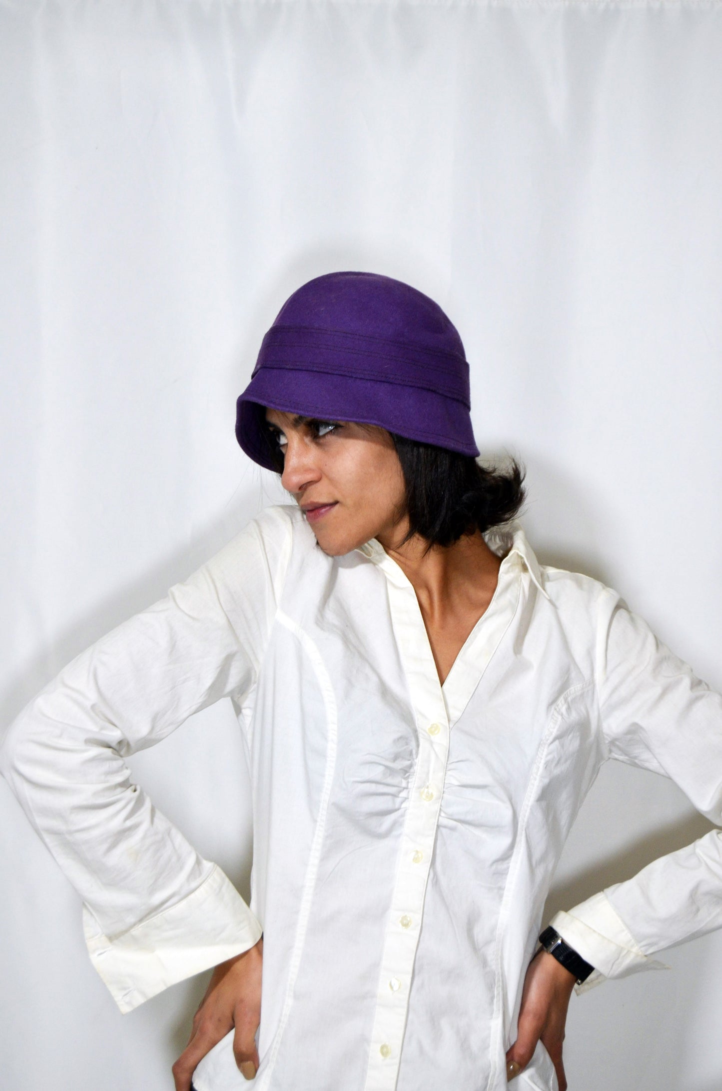 Purple Wool Felt Vintage Cloche Hat