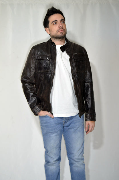 Brown Leather Vintage Biker Jacket