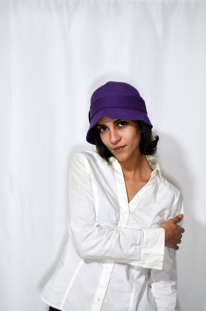 Purple Wool Felt Vintage Cloche Hat