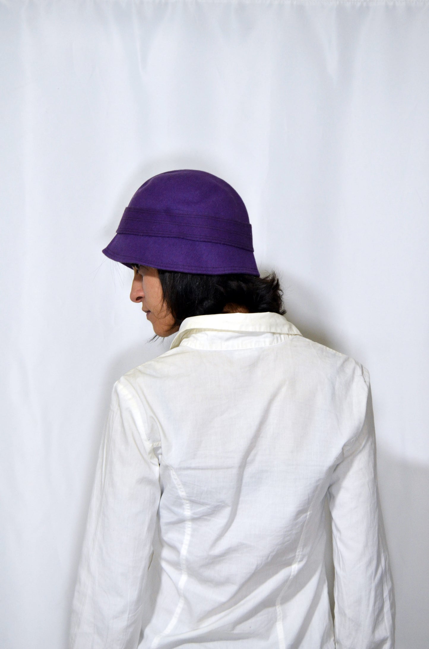 Purple Wool Felt Vintage Cloche Hat