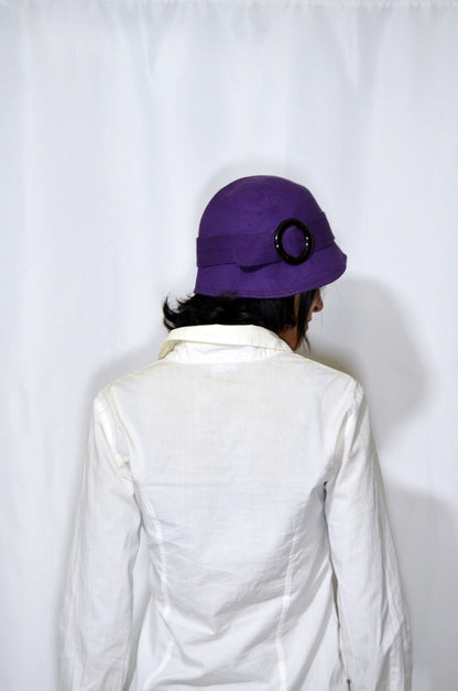 Purple Wool Felt Vintage Cloche Hat