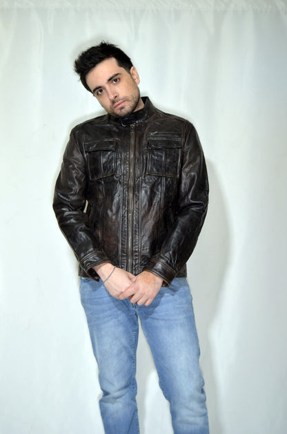 Brown Leather Vintage Biker Jacket