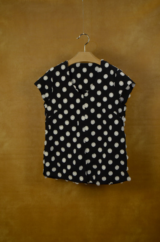 Black & White Textured Polka Dot Top