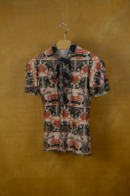 Vintage Art Nouveau Floral Print Blouse