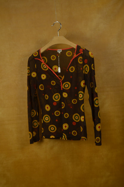 Vintage Geometric Print Mesh Top