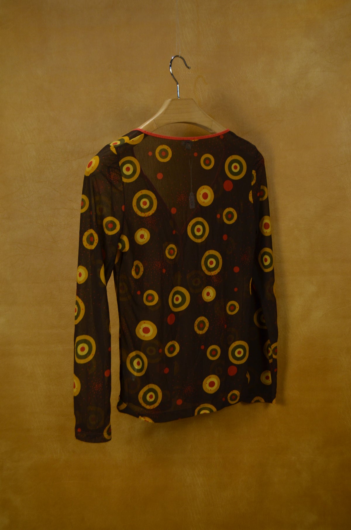 Vintage Geometric Print Mesh Top
