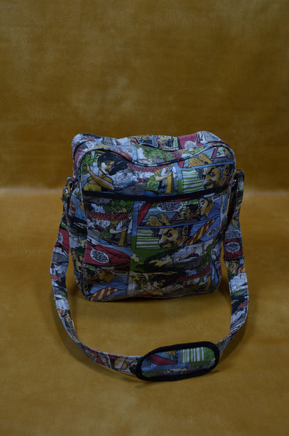 Comic Print Denim Crossbody Bag