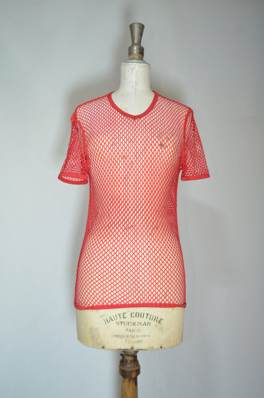 Red Fishnet Fitted Top