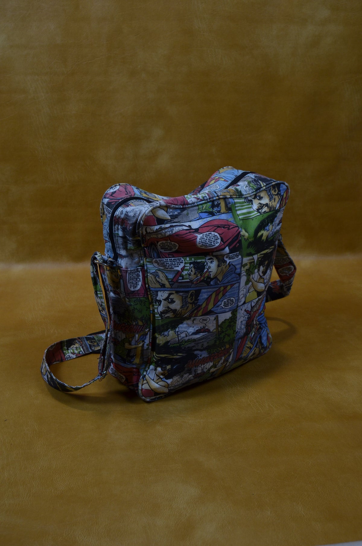 Comic Print Denim Crossbody Bag