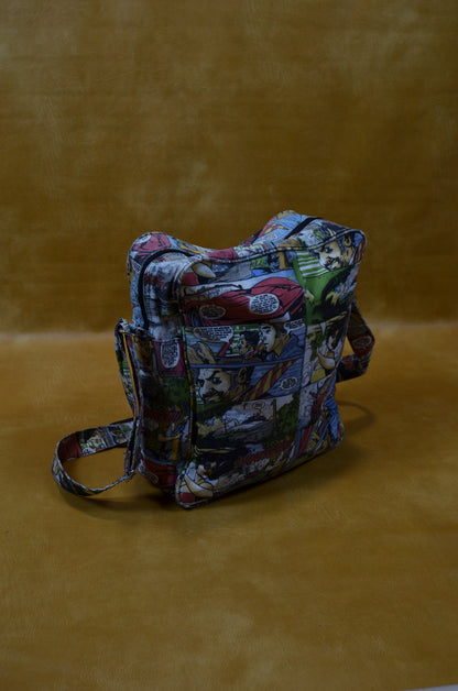 Comic Print Denim Crossbody Bag