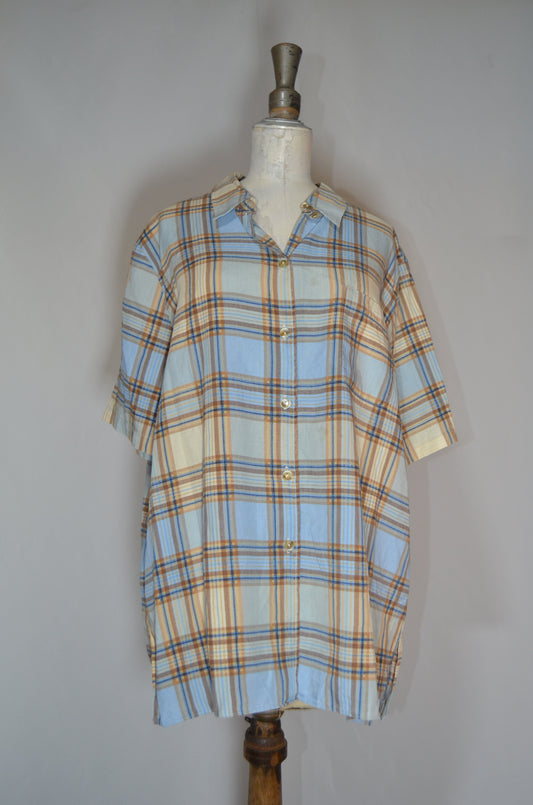 Blue & Beige Checkered Baggy Shirt