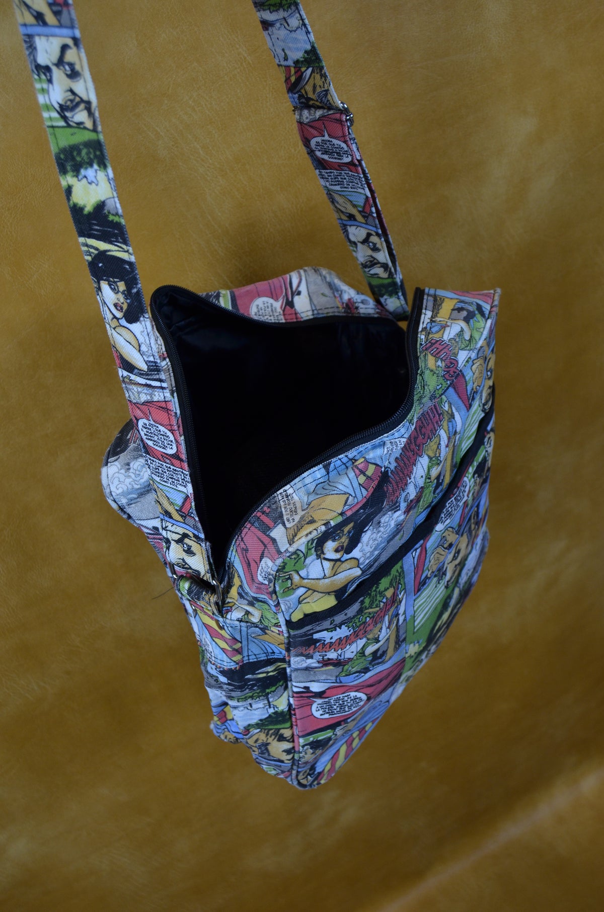 Comic Print Denim Crossbody Bag