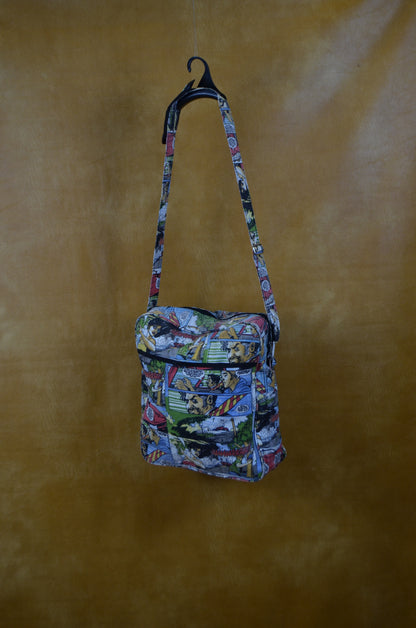 Comic Print Denim Crossbody Bag