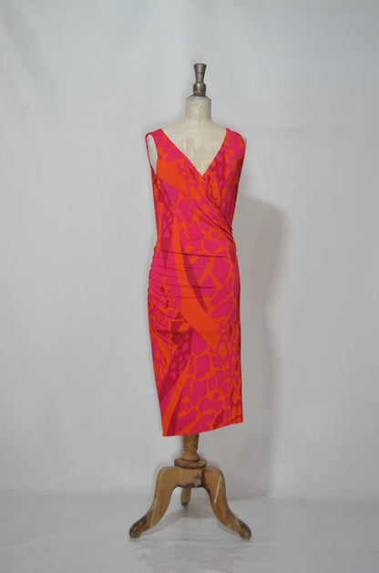 Pink & Orange Fitted Midi Dress