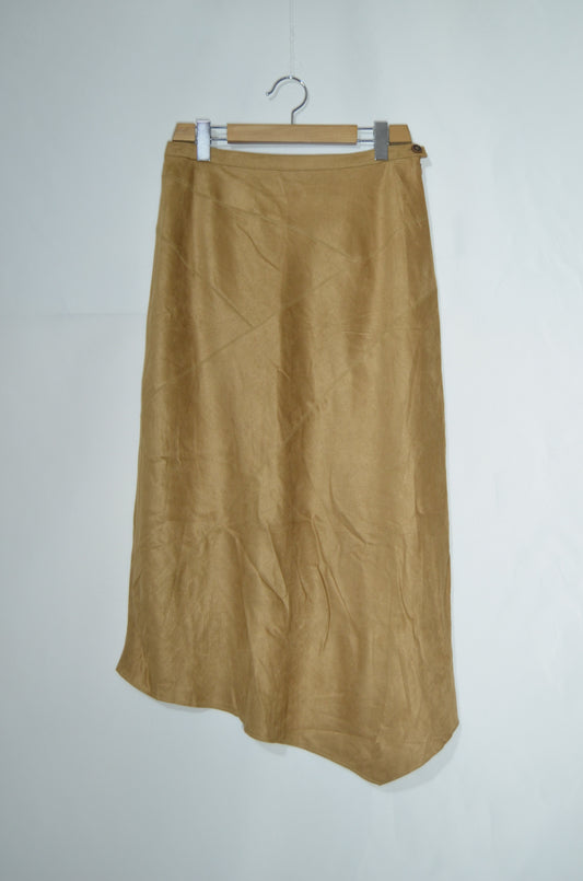 Beige Asymmetrical Suede Maxi Skirt