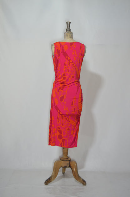 Pink & Orange Fitted Midi Dress