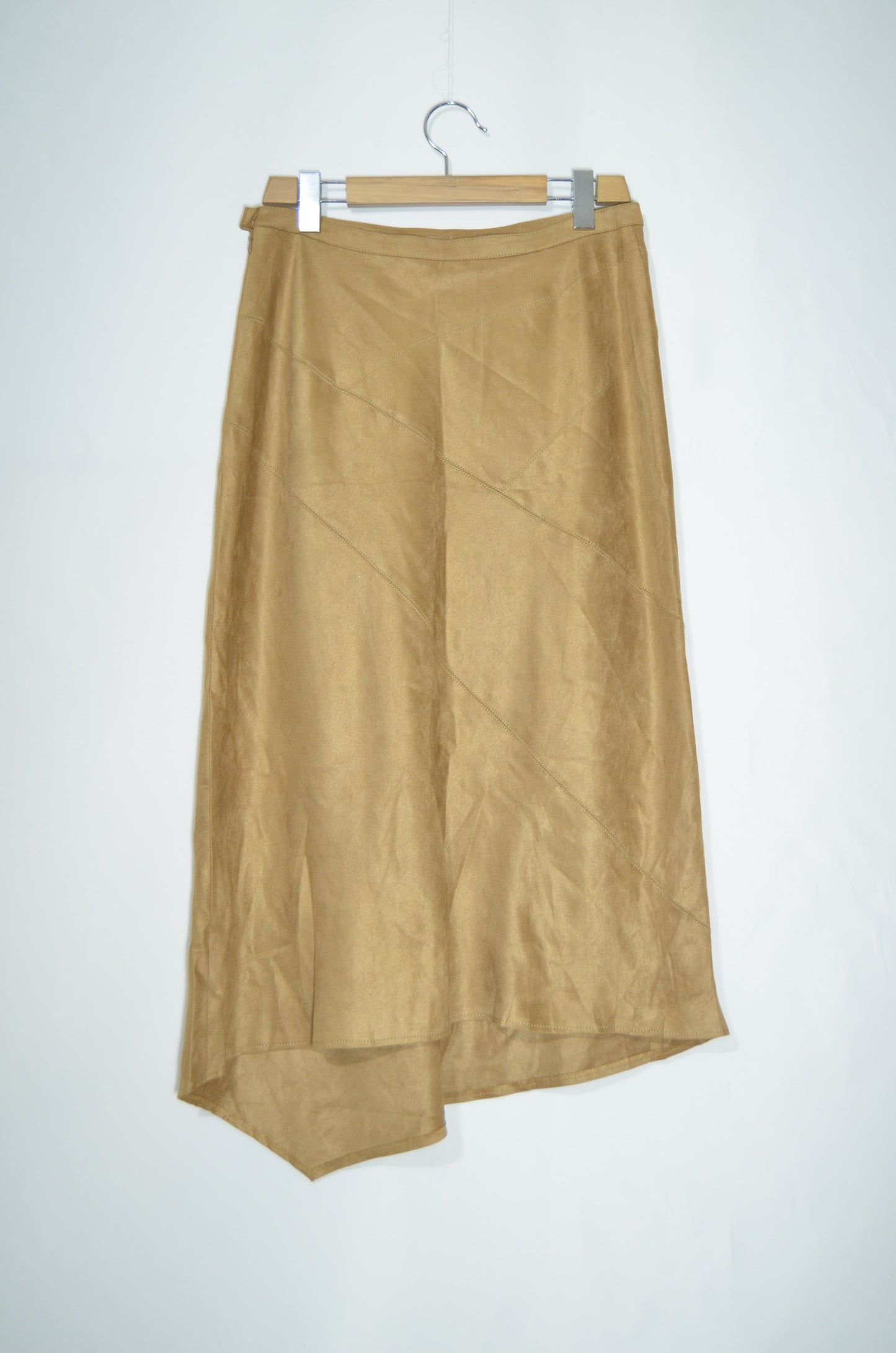 Beige Asymmetrical Suede Maxi Skirt
