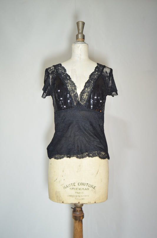 Black Lace & Sparkle Fitted Top