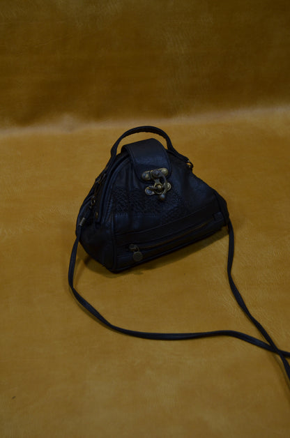 Vintage Black Leather Mini Clutch Bag
