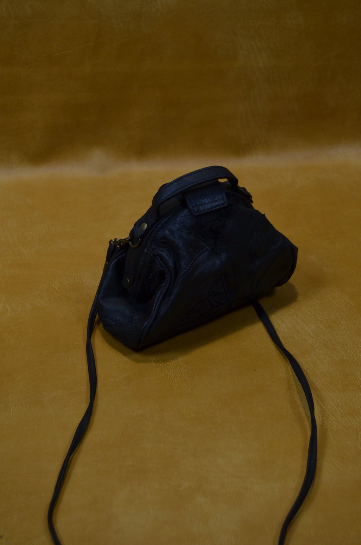 Vintage Black Leather Mini Clutch Bag
