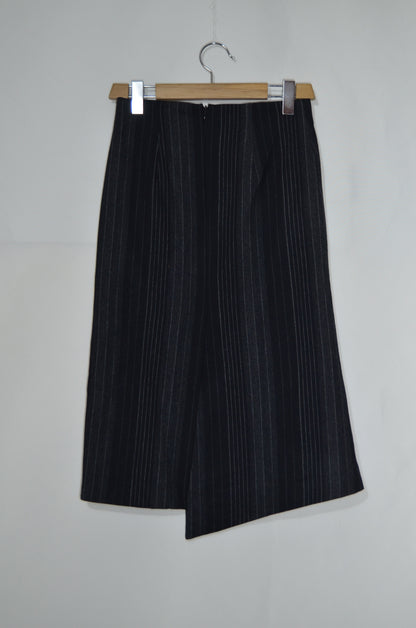 Black Stripped Wool Midi Skirt with a Slit