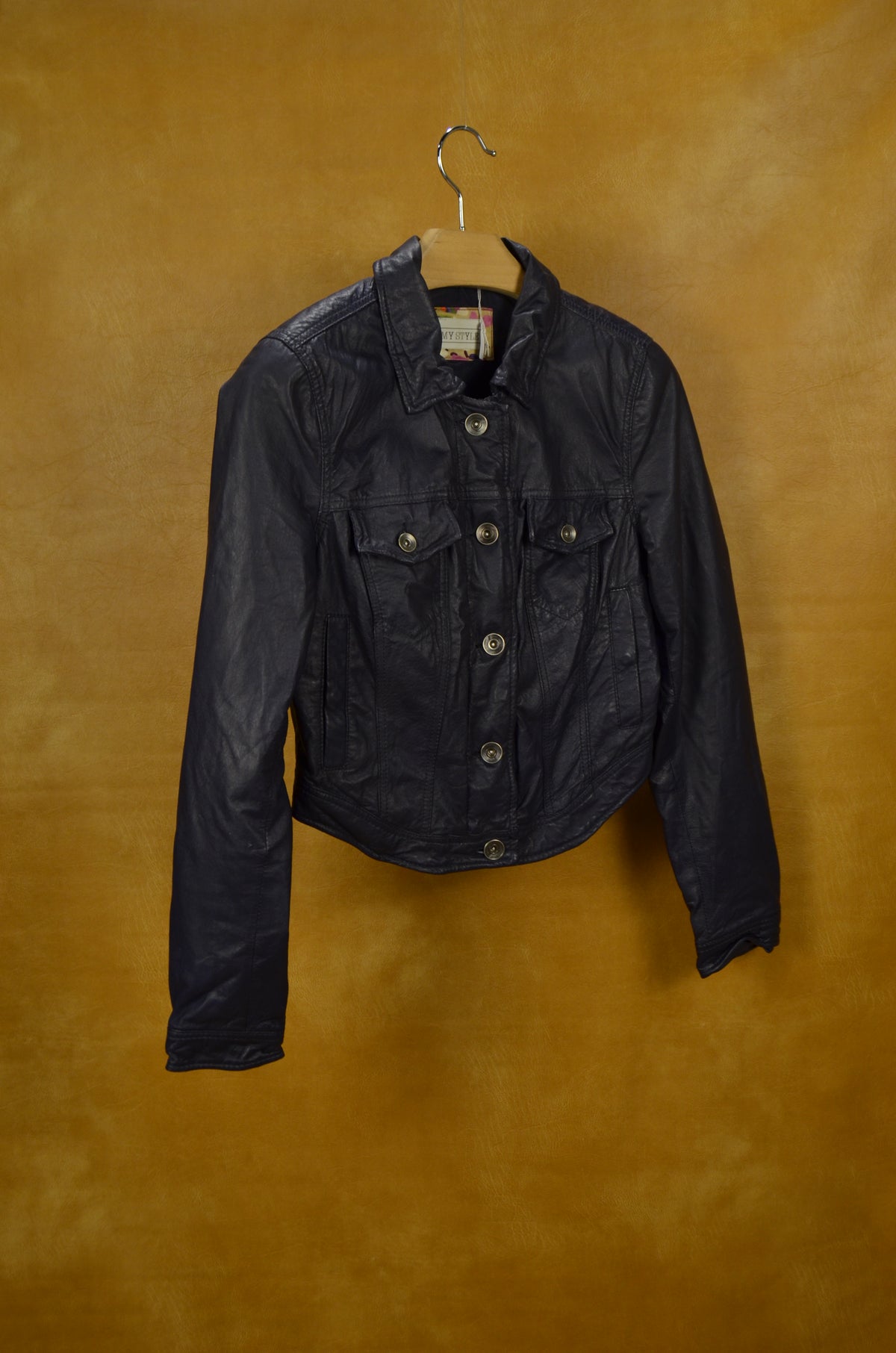 Navy Blue Leather Jacket