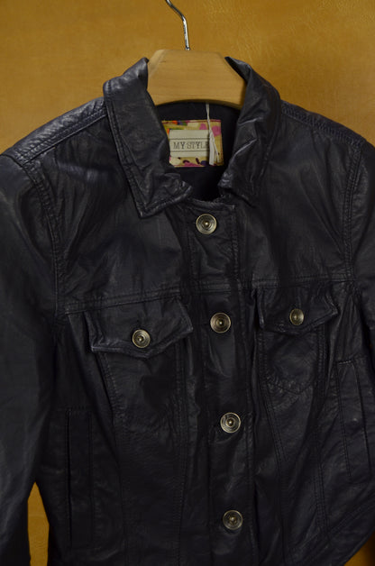 Navy Blue Leather Jacket