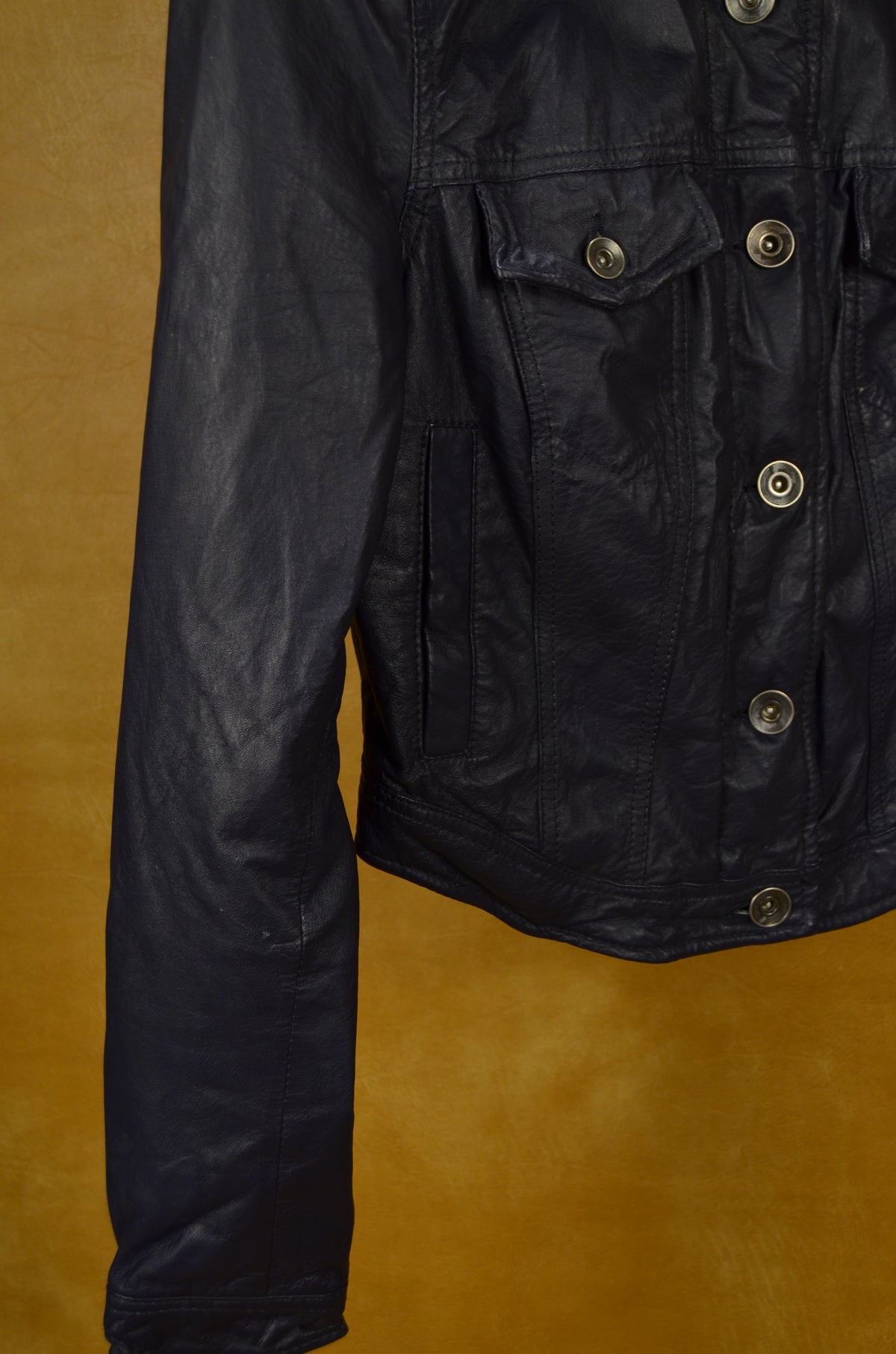 Navy Blue Leather Jacket