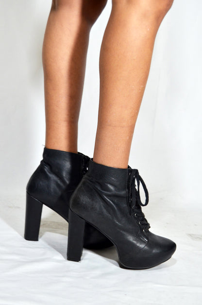 Black Vintage Leather Heel Boots