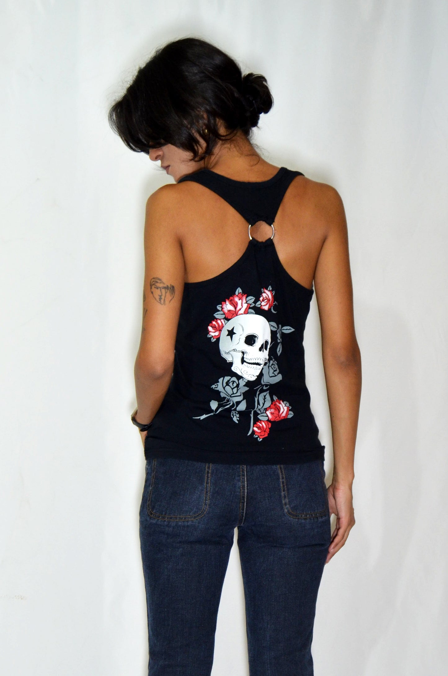 Black Vintage Skull Illustrated Top