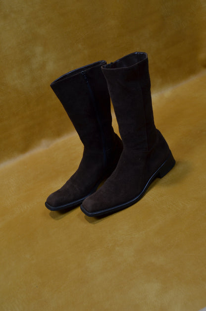 Brown Suede Mid-Calf Boots