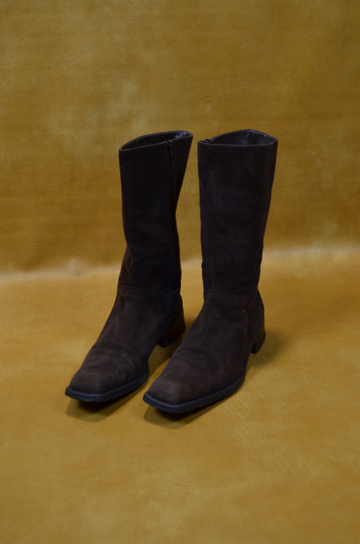 Brown Suede Mid-Calf Boots