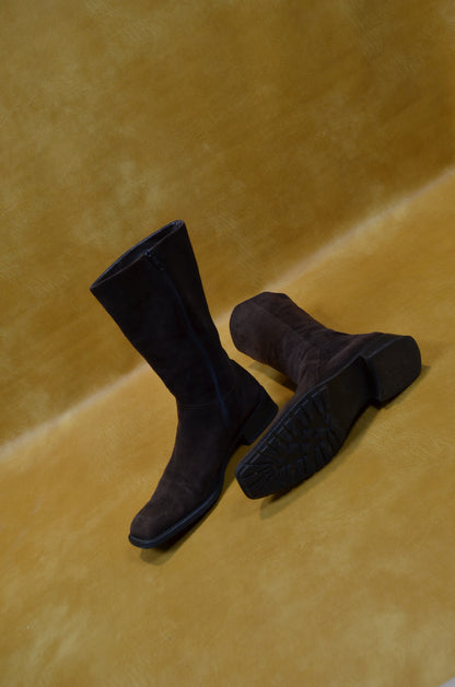 Brown Suede Mid-Calf Boots